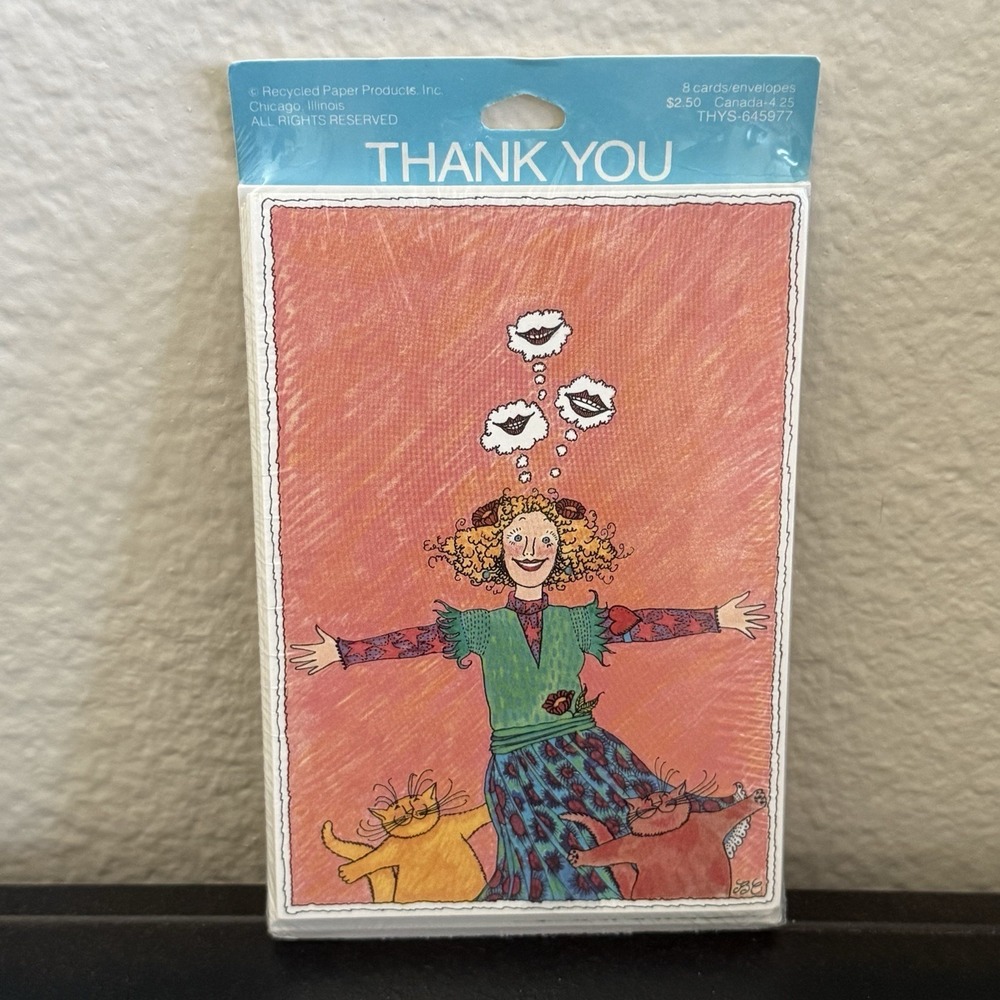 Vintage NOS Cat Thank You Cards Sealed 8 Cards & Envelopes Recycled Paper USA